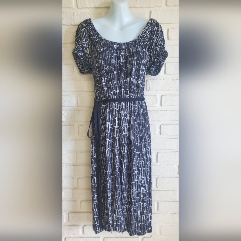 American Rag Jersey Knit Dress Short Sleeve Belted Scoop Neck Midi Size Medium